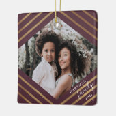 金ゴールドダイストライプヤモンドバーガンディ2フォトクリスマス セラミックオーナメント (左)