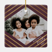 金ゴールドダイストライプヤモンドバーガンディ2フォトクリスマス セラミックオーナメント (裏面)