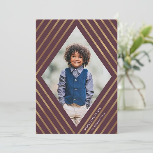 金ゴールドダイヤストライプモンドのフレーム写真クリスマス シーズンカード (スタンド正面)