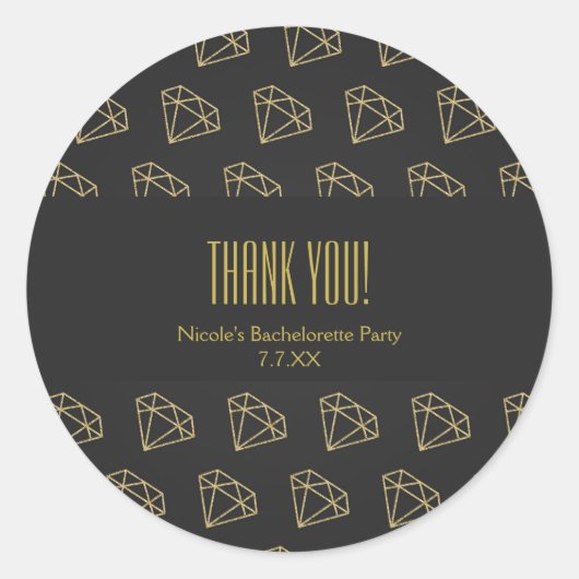 金ゴールドダイヤモダンモンドデザインバチェロレッテ優先 ラウンドシール (正面)