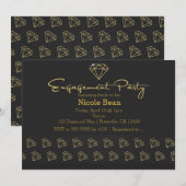 金ゴールドダイヤモダンモンドデザイン婚約パーティ 招待状 (正面/裏面)