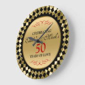 金ゴールドダイヤモンドと赤い渦巻き旋回 – 50周年 ラージ壁時計 (傾斜)