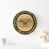 金ゴールドダイヤモンドと赤い渦巻き旋回 – 50周年 ラージ壁時計 (ホーム)