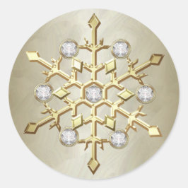 金ゴールドダイヤモンドクリスマスホリデースノーフレーク ラウンドシール
