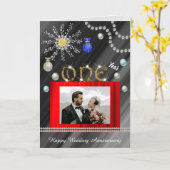 金ゴールドダイヤモンドジェム結婚1周年記念 カード (黄色い花)