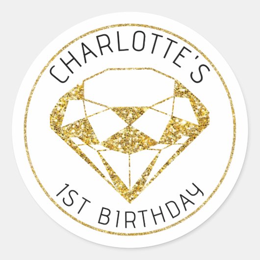 金ゴールドダイヤモンドジェム誕生日フェイスステッカー ラウンドシール (正面)