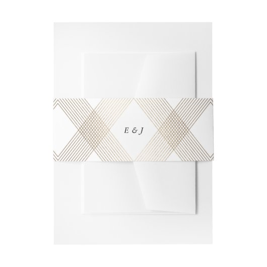 金ゴールドダイヤモンドジオメトリックアールデコホワイトギャツビー 招待状ベリーバンド (正面例)