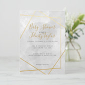 金ゴールドダイヤモンドジオメトリックグレー水色ベビーシャワー 招待状 (スタンド正面)