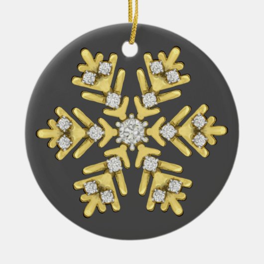 金ゴールドダイヤモンドスノーフレークイラストレーション セラミックオーナメント (正面)
