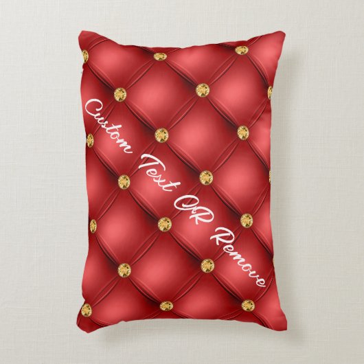 金ゴールドダイヤモンドタフテッドレザーあなたのテキスト名レッド アクセントクッション (正面(垂直))