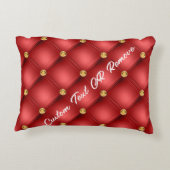 金ゴールドダイヤモンドタフテッドレザーあなたのテキスト名レッド アクセントクッション (裏面)