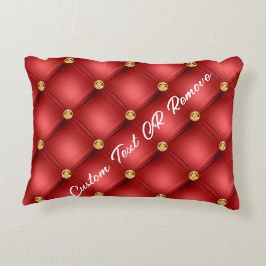 金ゴールドダイヤモンドタフテッドレザーあなたのテキスト名レッド アクセントクッション (裏面)
