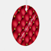 金ゴールドダイヤモンドタフテッドレザーあなたのテキスト名レッド メタルオーナメント (正面右)