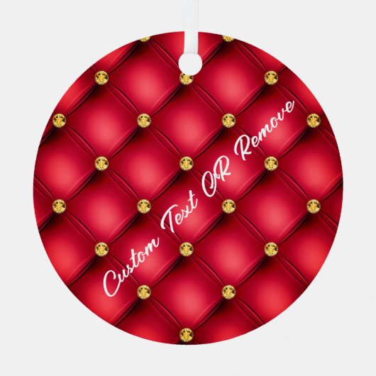金ゴールドダイヤモンドタフテッドレザーあなたのテキスト名レッド メタルオーナメント (正面)