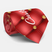 金ゴールドダイヤモンドタフテッドレッドレザーネックタイあなたのテキスト ネクタイ (ロール)