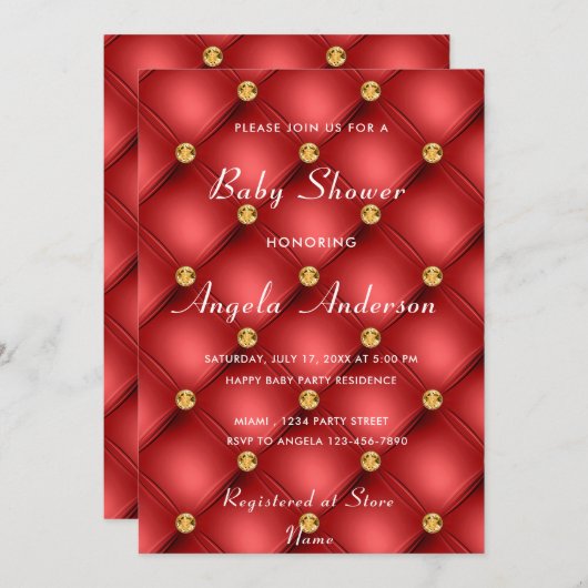 金ゴールドダイヤモンドタフテッドレッド男の赤ちゃんシャワー招待状 ノートカード (正面/裏面)