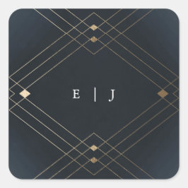 金ゴールドダイヤモンドネイビー幾何学模様デコ結婚ギャツビー スクエアシール