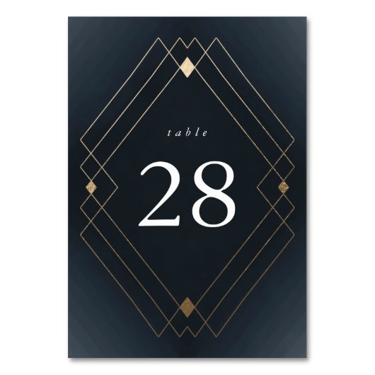 金ゴールドダイヤモンドネイビー幾何学模様デコ結婚ギャツビー テーブルナンバー (正面)