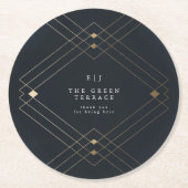 金ゴールドダイヤモンドネイビー幾何学模様デコ結婚ギャツビー ラウンドペーパーコースター (正面)