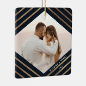 金ゴールドダイヤモンドネイビー2フォトメリー結婚したクリスマス セラミックオーナメント (右)