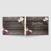 金ゴールドダイヤモンドバーガンディーフラワーウッド ゲストブック (全面)