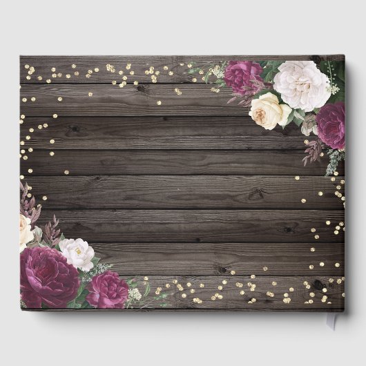 金ゴールドダイヤモンドバーガンディーフラワーウッド ゲストブック (裏面)