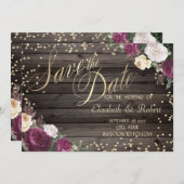 金ゴールドダイヤモンドバーガンディーフラワーウッド セーブザデート (正面/裏面)