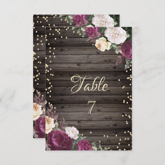 金ゴールドダイヤモンドバーガンディーフラワーウッド 招待状 (正面/裏面)