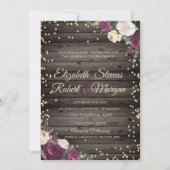 金ゴールドダイヤモンドバーガンディーフラワーウッド 招待状 (正面)