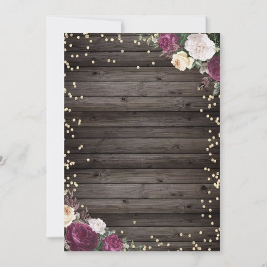 金ゴールドダイヤモンドバーガンディーフラワーウッド 招待状 (裏面)