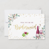 金ゴールドダイヤモンドバーガンディーフラワーズブリーズメイドカード 招待状 (正面)