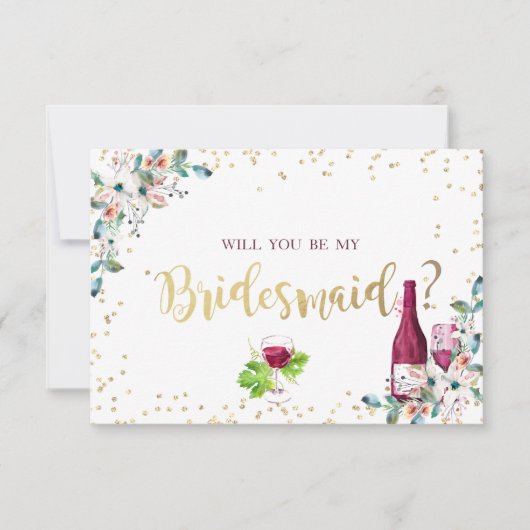 金ゴールドダイヤモンドバーガンディーフラワーズブリーズメイドカード 招待状 (正面)