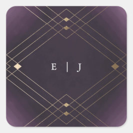 金ゴールドダイヤモンドパープルジオメトリックデコギャツビー結婚ズ スクエアシール