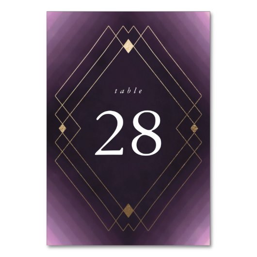 金ゴールドダイヤモンドパープルジオメトリックデコギャツビー結婚ズ テーブルナンバー (正面)