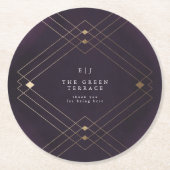 金ゴールドダイヤモンドパープルジオメトリックデコギャツビー結婚ズ ラウンドペーパーコースター (正面)