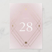 金ゴールドダイヤモンドピンクデコギャツビー5 x 7テーブル番号 (正面)