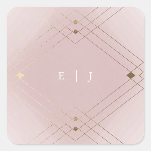 金ゴールドダイヤモンドピンク幾何学模様デコギャツビー結婚ズ スクエアシール (正面)