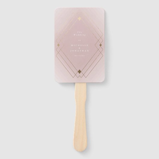 金ゴールドダイヤモンドピンク幾何学模様デコギャツビー結婚ズ ハンドファン (正面)