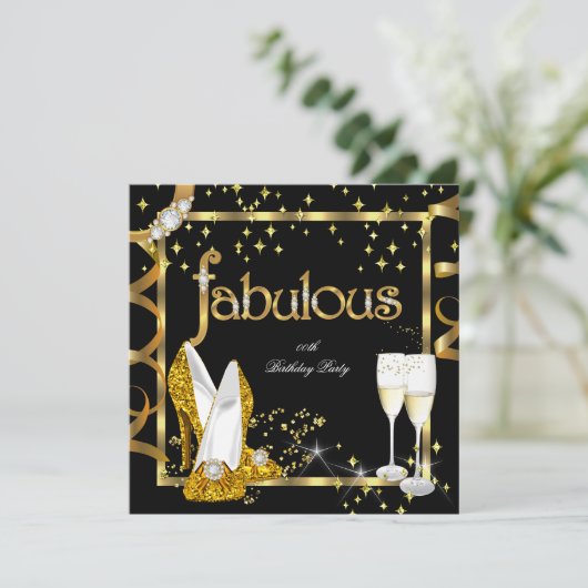 金ゴールドダイヤモンドファブラスグリッターハイヒールパーティー 招待状 (スタンド正面)