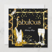 金ゴールドダイヤモンドファブラスグリッターハイヒールパーティー 招待状 (正面)