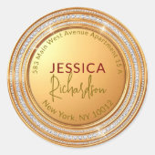 金ゴールドダイヤモンドフレームラウンド差出人住所ラベル ラウンドシール (正面)
