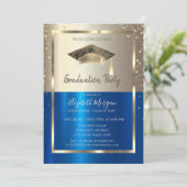金ゴールドダイヤモンドフレーム、水彩グラッドキャップ金ゴールドブルー 招待状 (スタンド正面)
