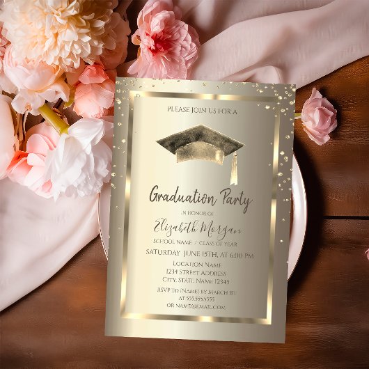 金ゴールドダイヤモンドフレーム、水彩グラッドキャップ金ゴールド 招待状