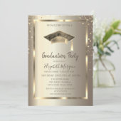 金ゴールドダイヤモンドフレーム、水彩グラッドキャップ金ゴールド 招待状 (スタンド正面)