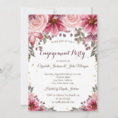 金ゴールドダイヤモンドフローラブルゴーニュ婚約 招待状 (正面)