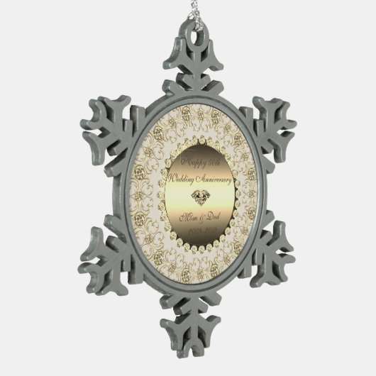 金ゴールドダイヤモンドフローラ結婚50周年 スノーフレークピューターオーナメント (左)