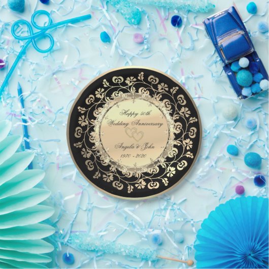 金ゴールドダイヤモンドフローラ50結婚th's Anniversal ペーパープレート (パーティー)