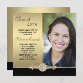 金ゴールドダイヤモンドブラックと金ゴールド写真の卒業 招待状 (正面/裏面)