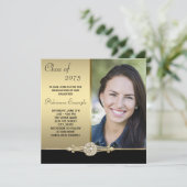 金ゴールドダイヤモンドブラックと金ゴールド写真の卒業 招待状 (スタンド正面)