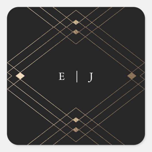 金ゴールドダイヤモンドブラックジオメトリックデコギャツビー結婚ズ スクエアシール (正面)